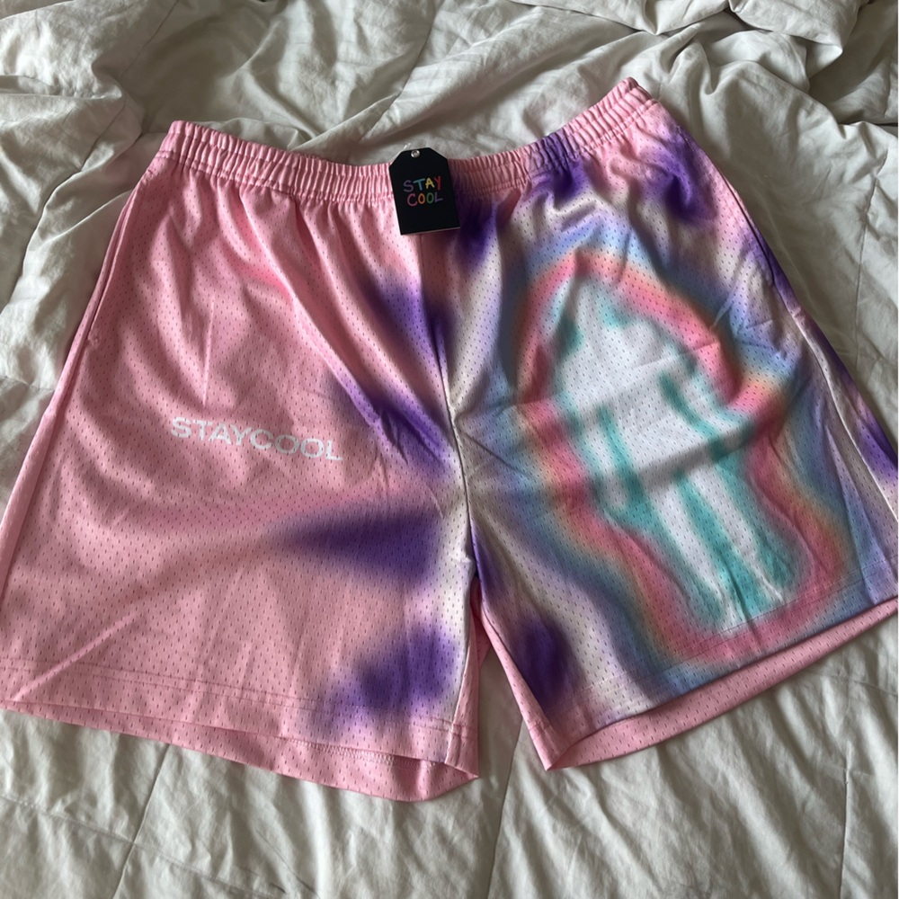 Pink pastel rainbow basketball shorts plus size BNWT